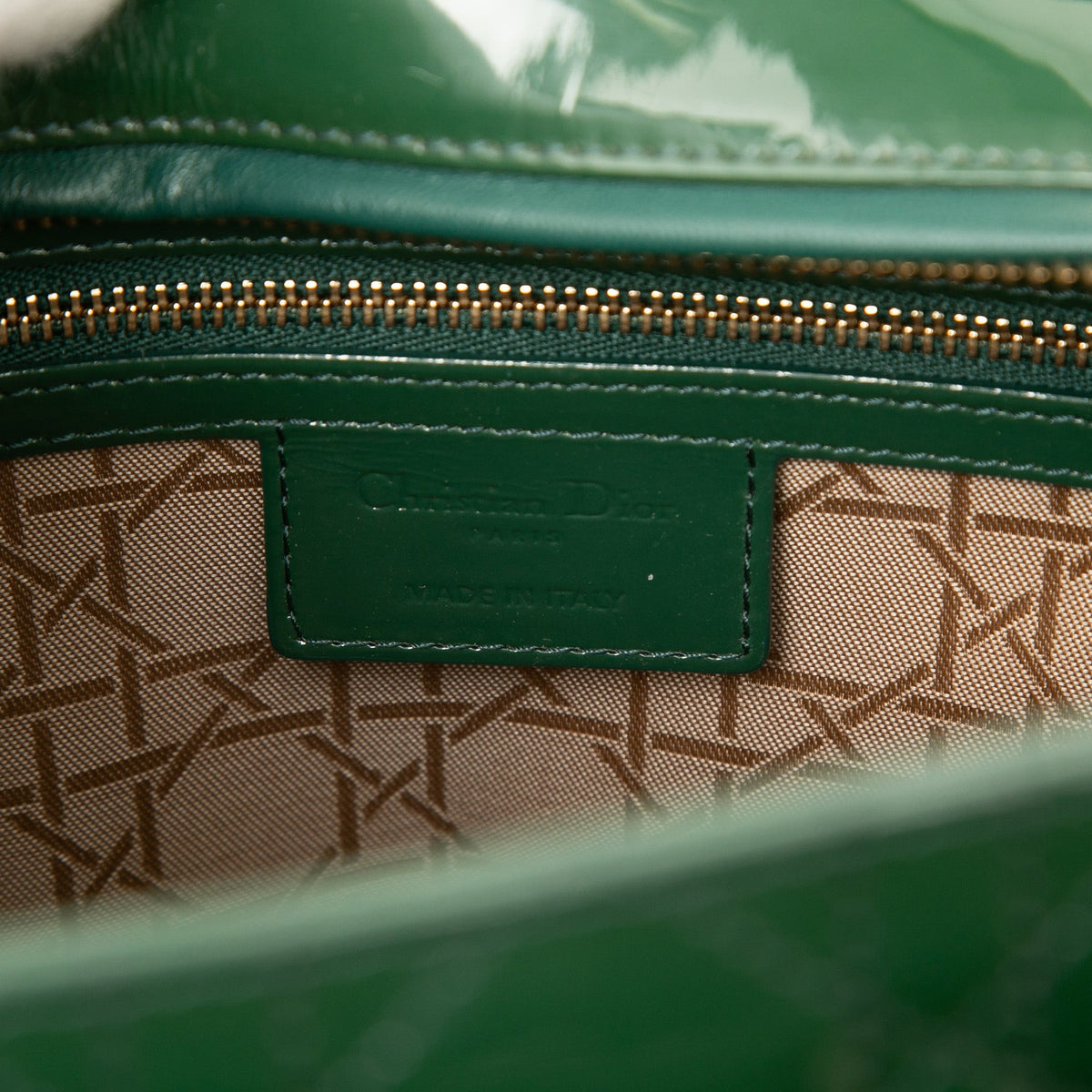 Dior Large Patent Cannage Lady Dior — Green