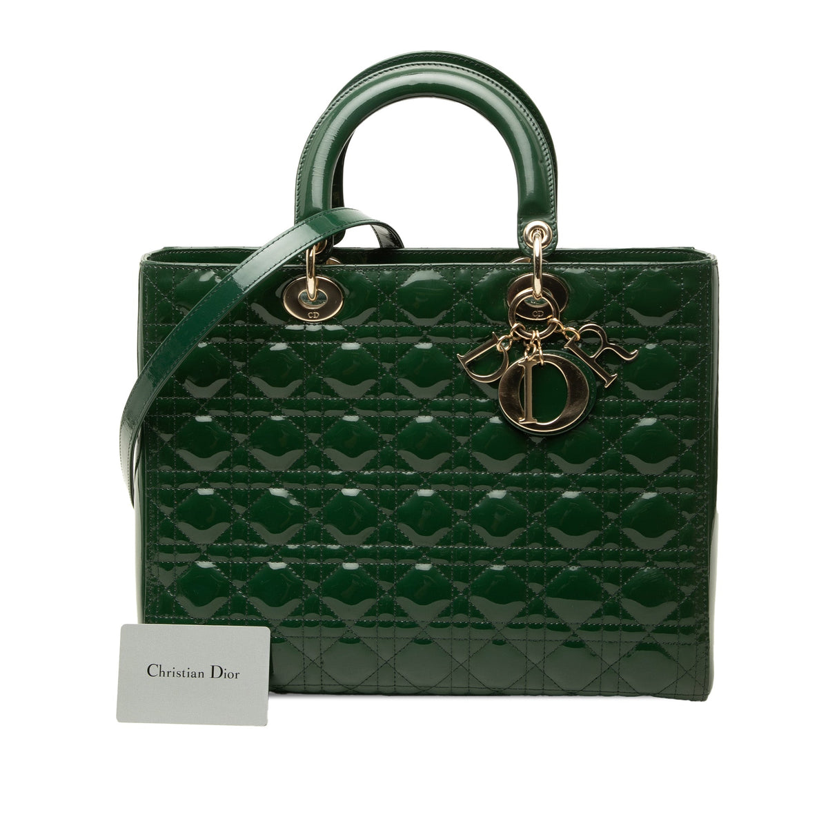 Dior Large Patent Cannage Lady Dior — Green