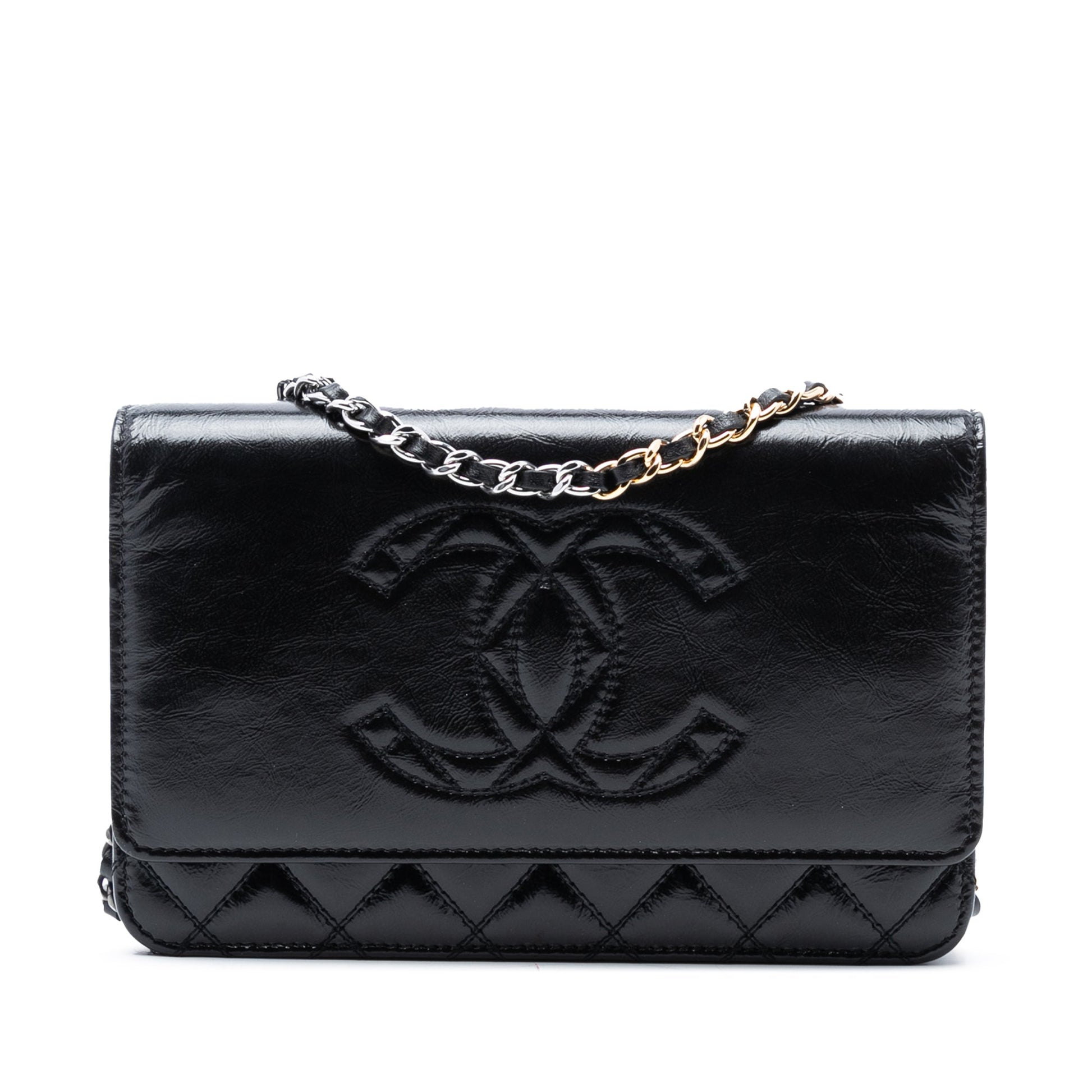 Chanel CC Shiny Aged Calfskin Wallet On Chain