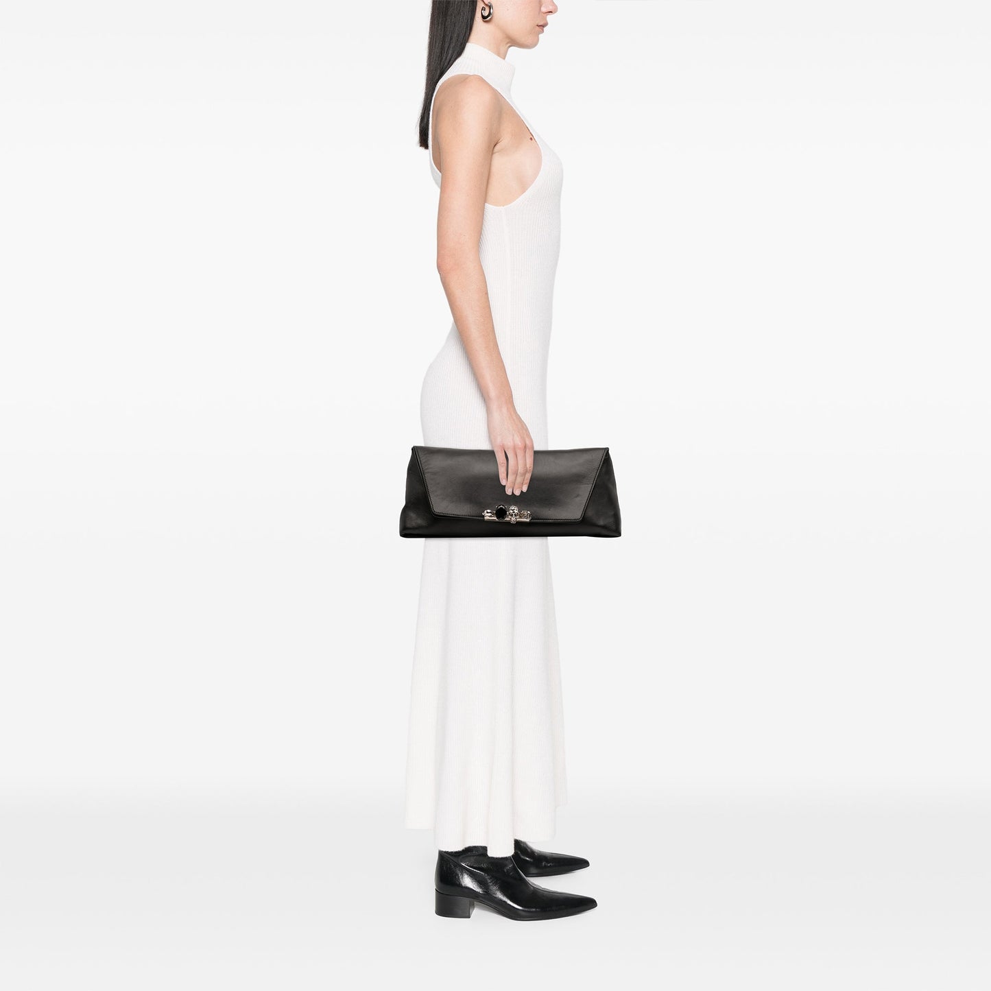 Alexander McQueen Large Calfskin Skull Knuckle Duster Fold Over Clutch