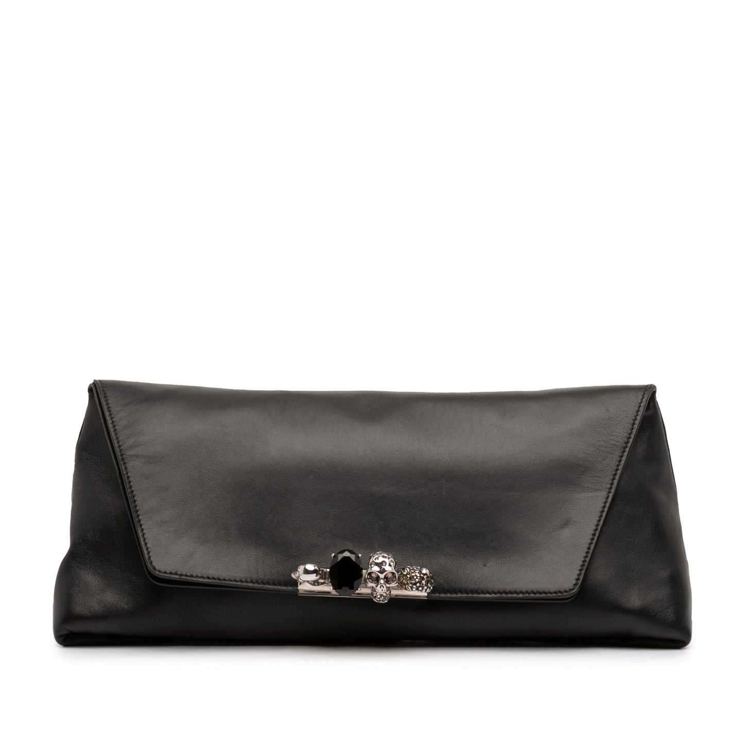 Alexander McQueen Large Calfskin Skull Knuckle Duster Fold Over Clutch