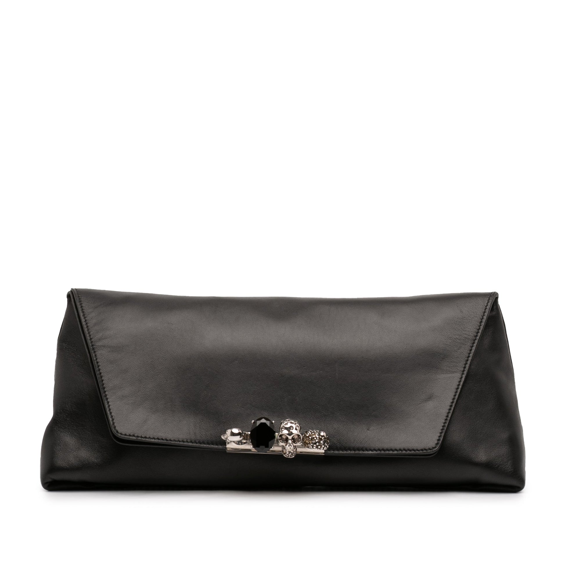 Alexander McQueen Large Calfskin Skull Knuckle Duster Fold Over Clutch