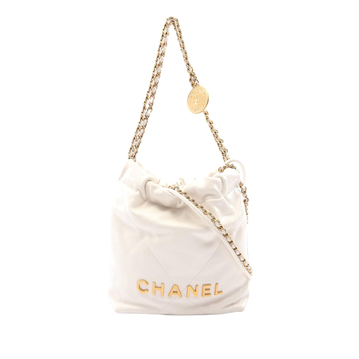 Chanel Mini Shiny Calfskin 22 Handbag — White