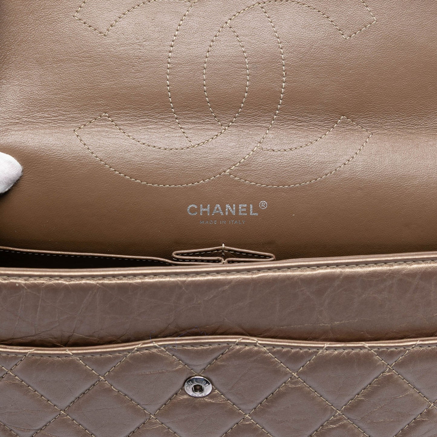 Metallic Aged Calfskin Reissue 2.55 Double Flap 227