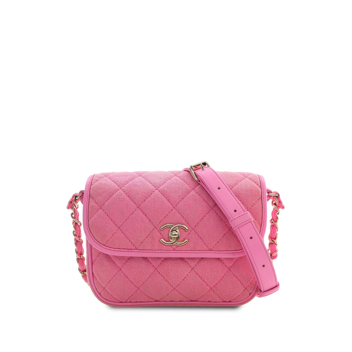 Chanel Small CC Quilted Denim Messenger Flap — Pink