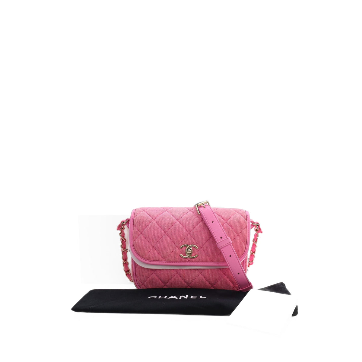 Chanel Small CC Quilted Denim Messenger Flap — Pink