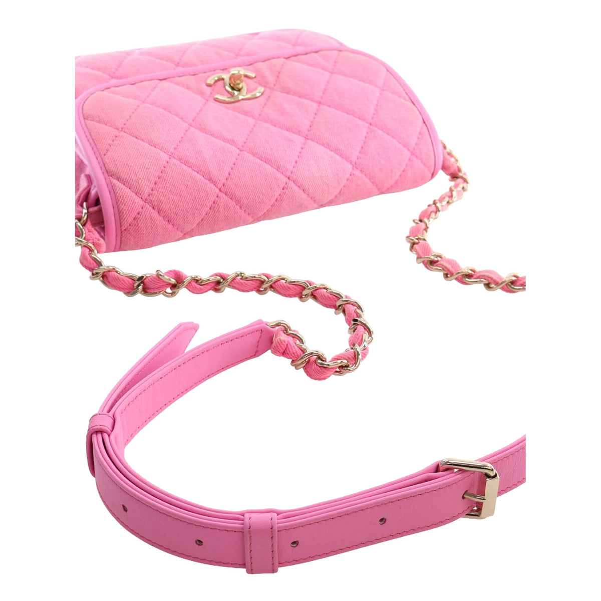 Chanel Small CC Quilted Denim Messenger Flap — Pink
