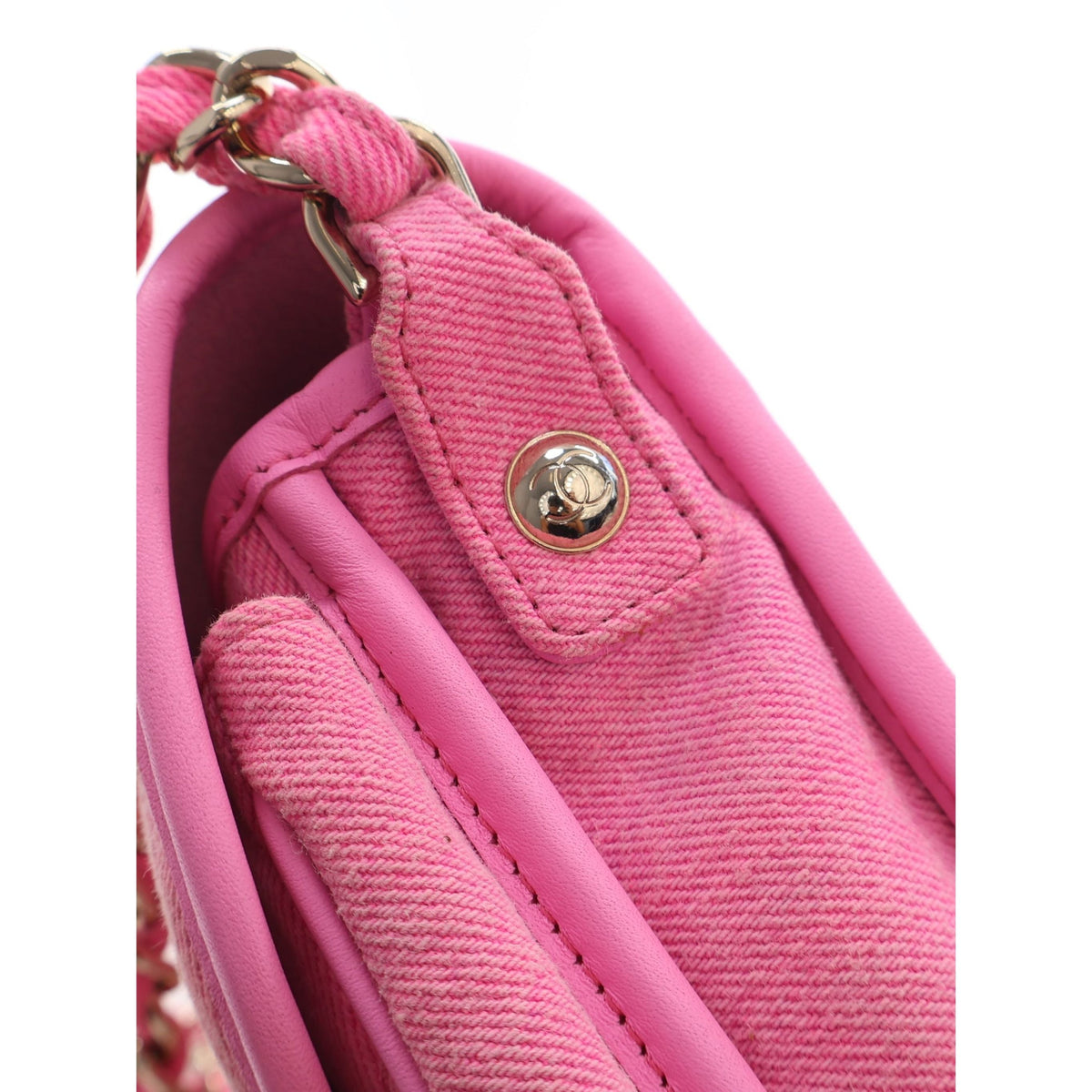 Chanel Small CC Quilted Denim Messenger Flap — Pink