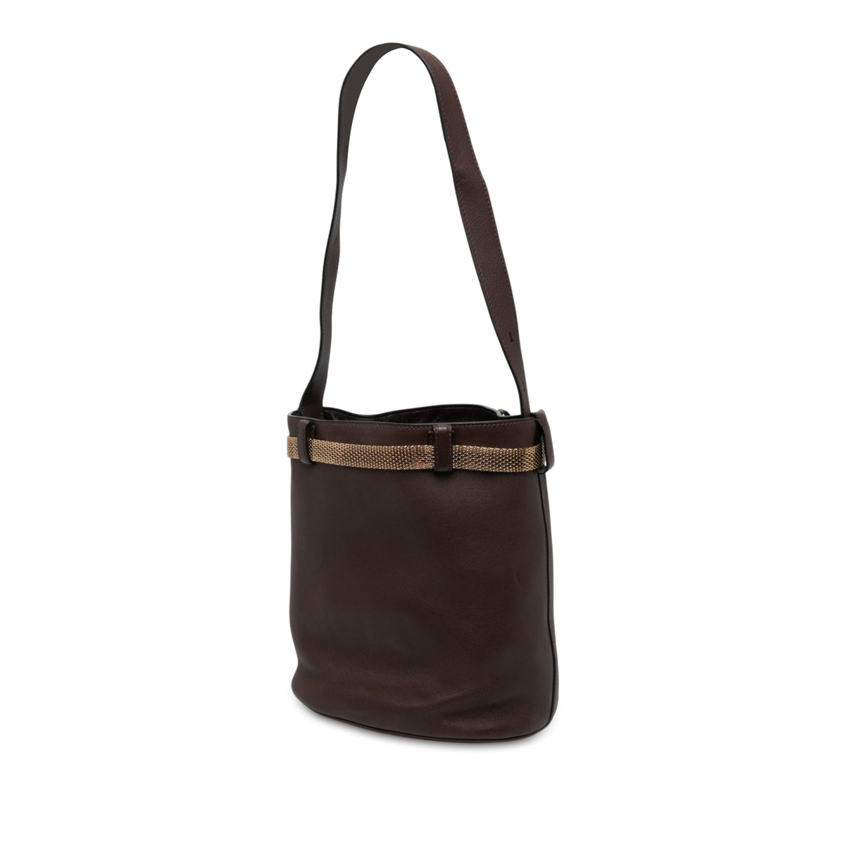 Prada Calfskin Jeweled Belted Bucket Bag — Brown