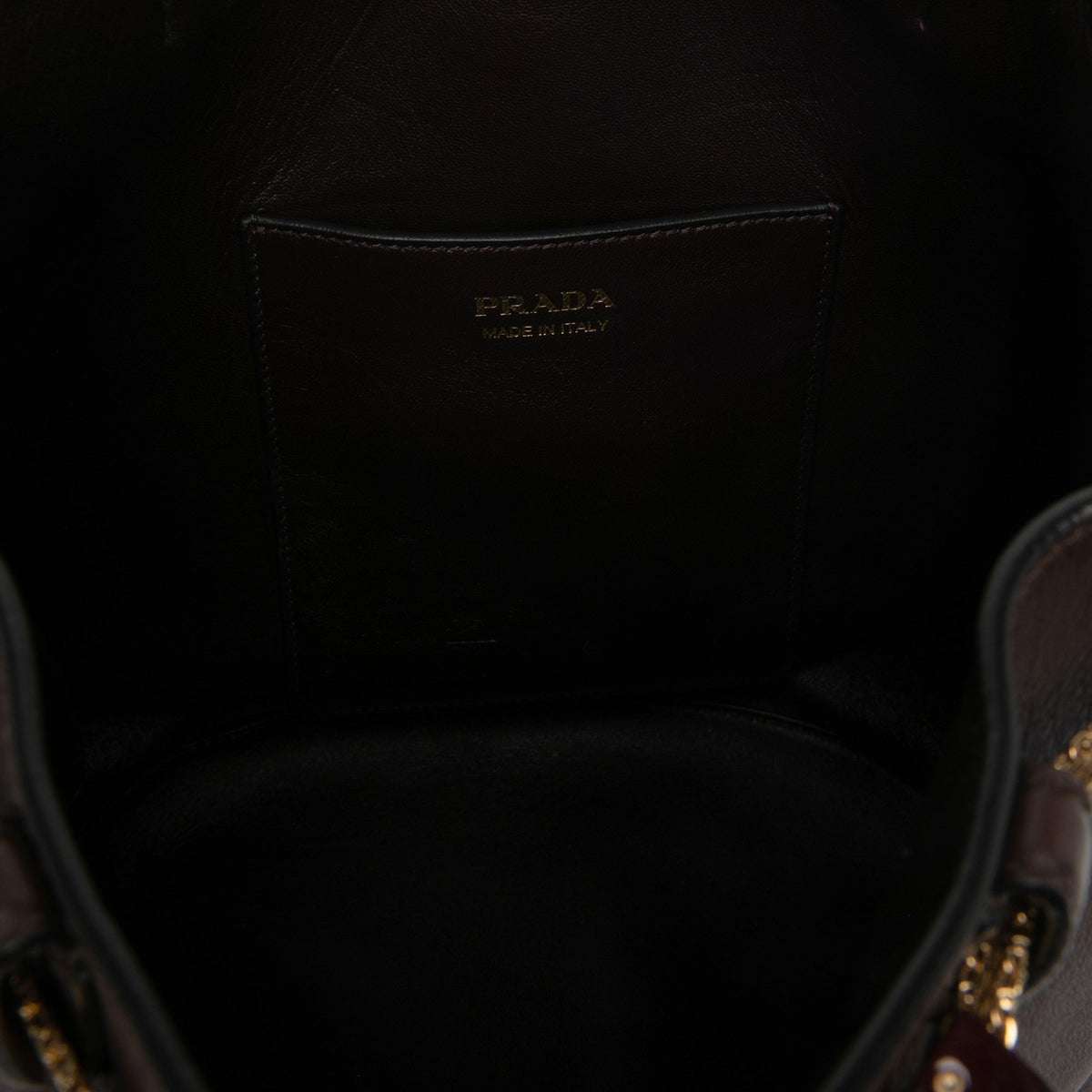 Prada Calfskin Jeweled Belted Bucket Bag — Brown