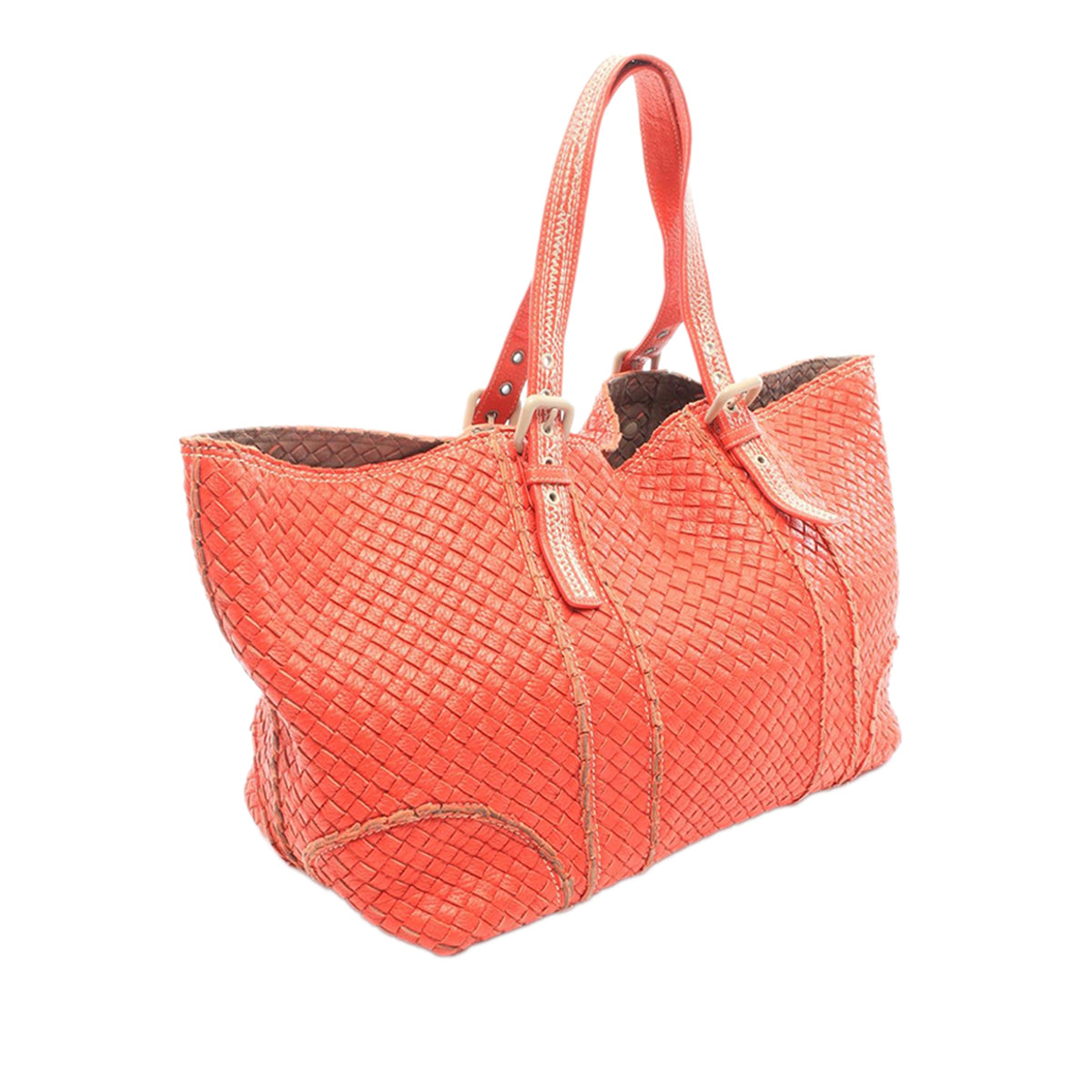 Bottega Veneta XL Nappa Intrecciato Stitch Tote — Orange