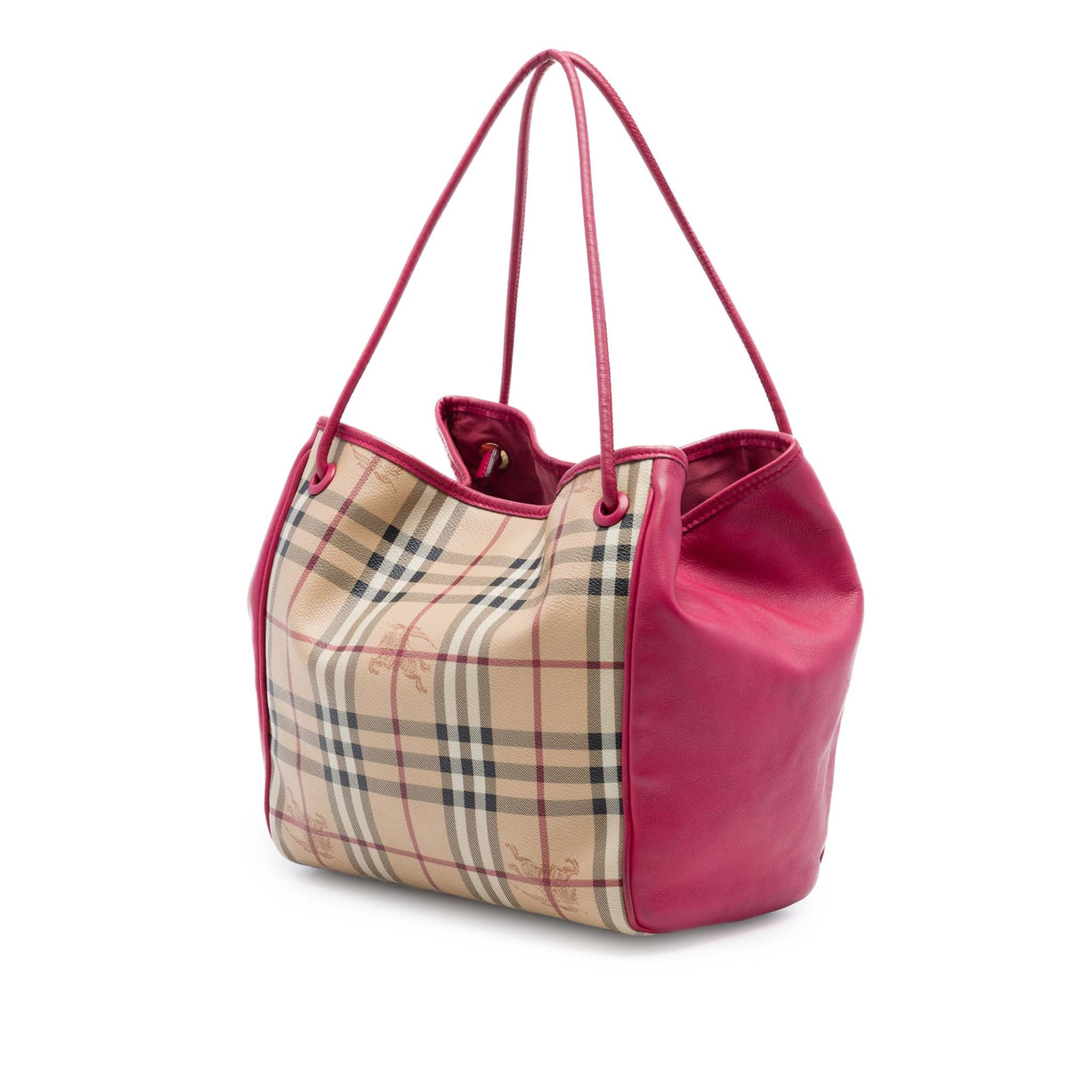 Burberry Small Haymarket Check Coated Canvas and Calfskin Canterbury Tote