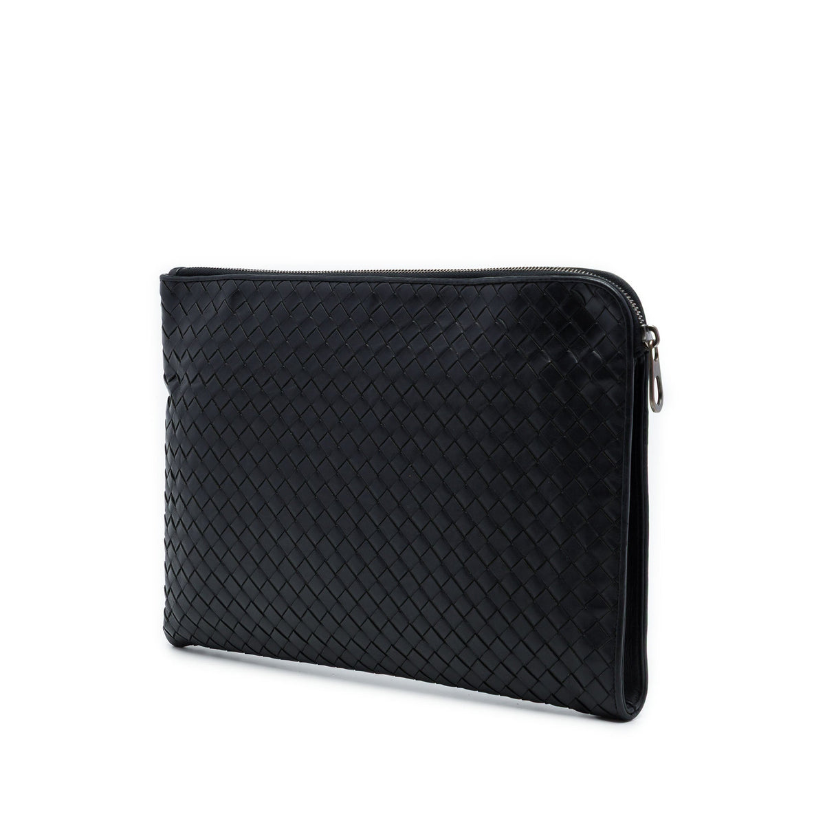 Bottega Veneta Nappa Intrecciato Portfolio Flap Clutch — Black