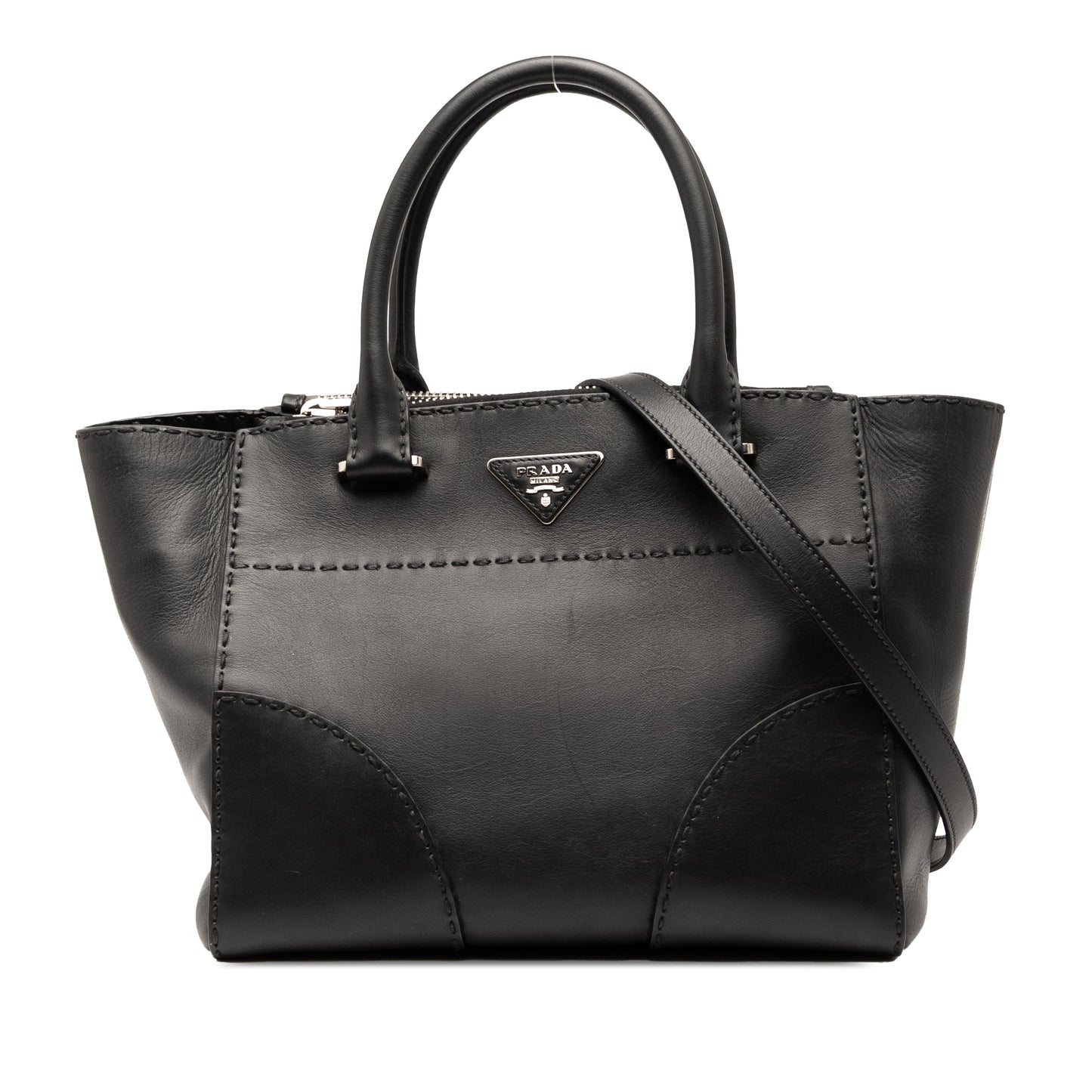 Prada Small City Calf Stitched Twin Pocket Satchel