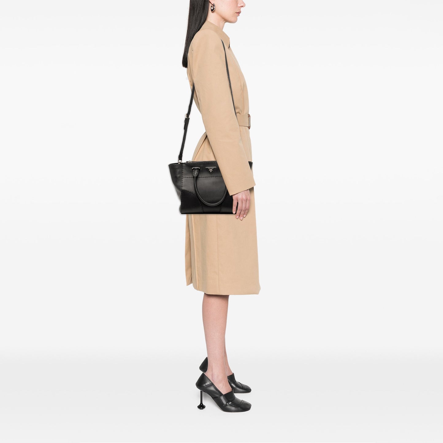 Prada Small City Calf Stitched Twin Pocket Satchel