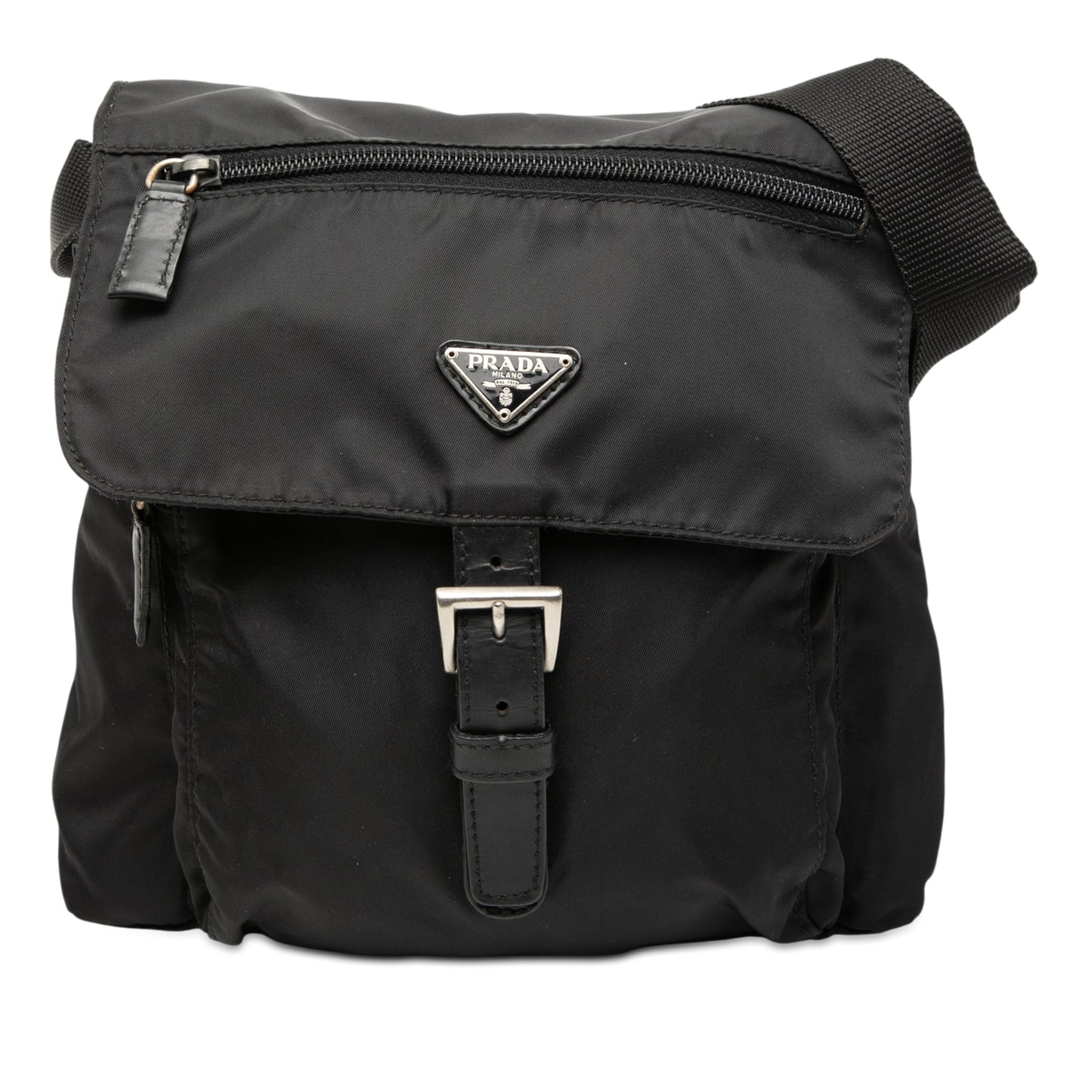 Prada Tessuto Zip Buckle Messenger Bag