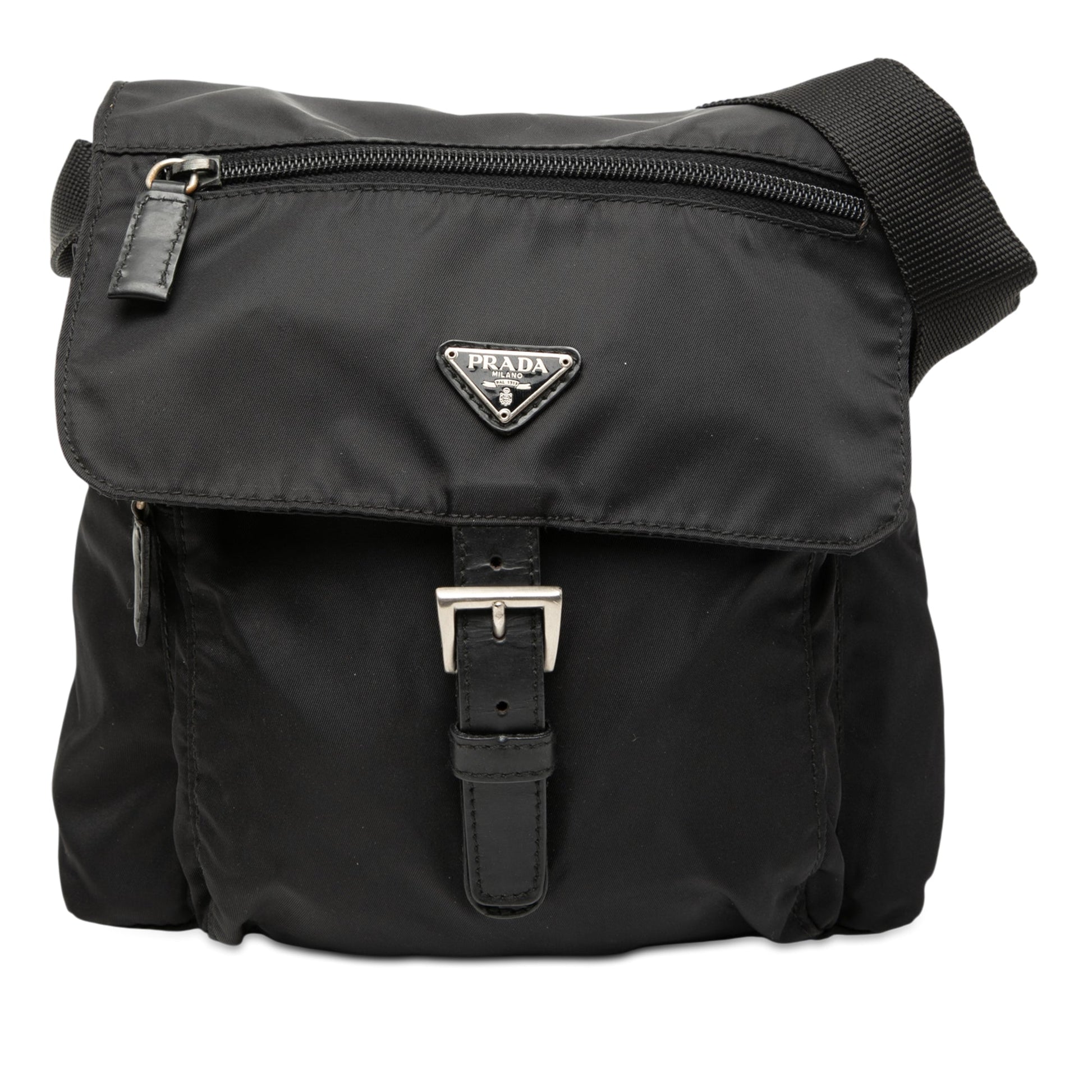 Prada Tessuto Zip Buckle Messenger Bag