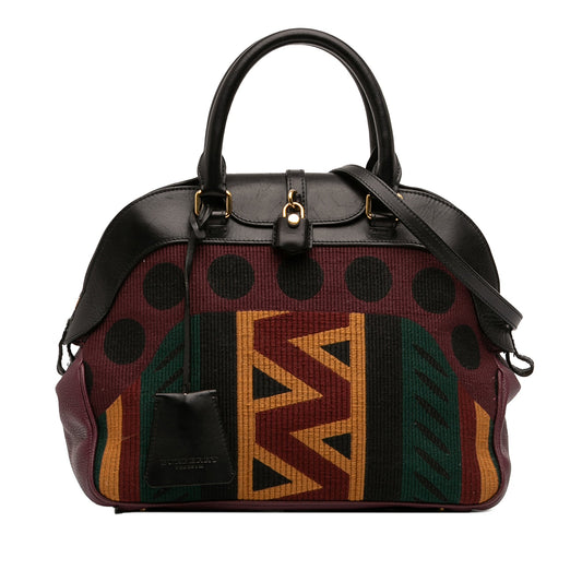 Burberry Medium Leather and Canvas Geometric Tapestry Milverton Bag