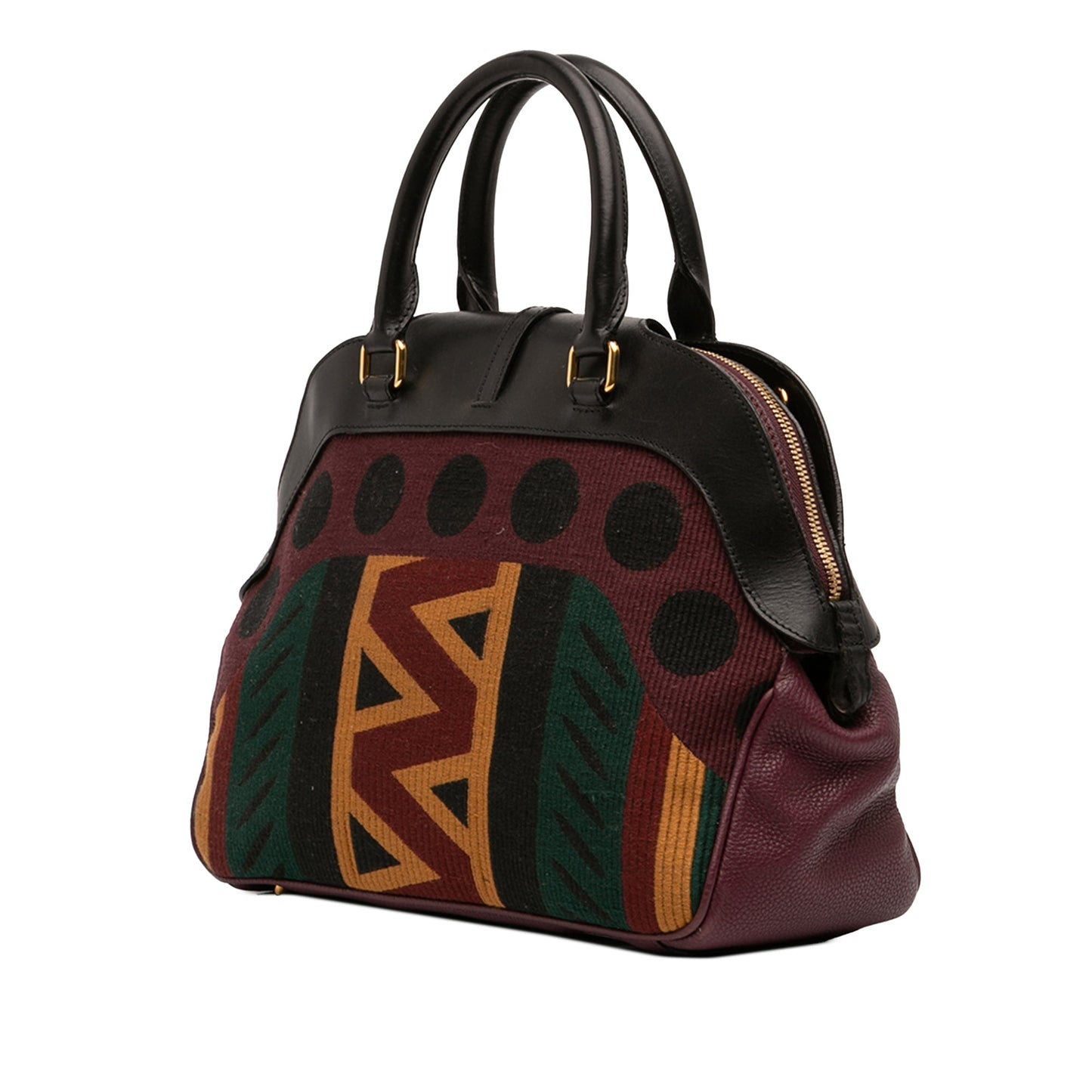 Burberry Medium Leather and Canvas Geometric Tapestry Milverton Bag