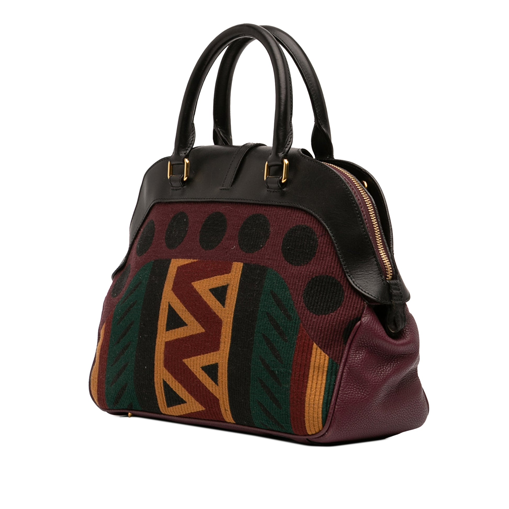 Burberry Medium Leather and Canvas Geometric Tapestry Milverton Bag