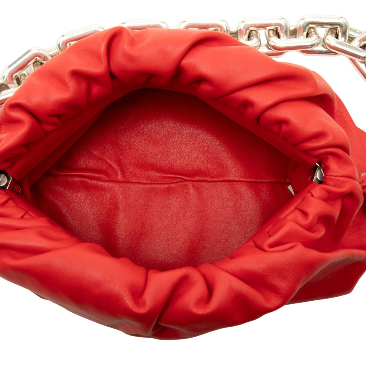 Bottega Veneta Lambskin Chain Pouch — Red
