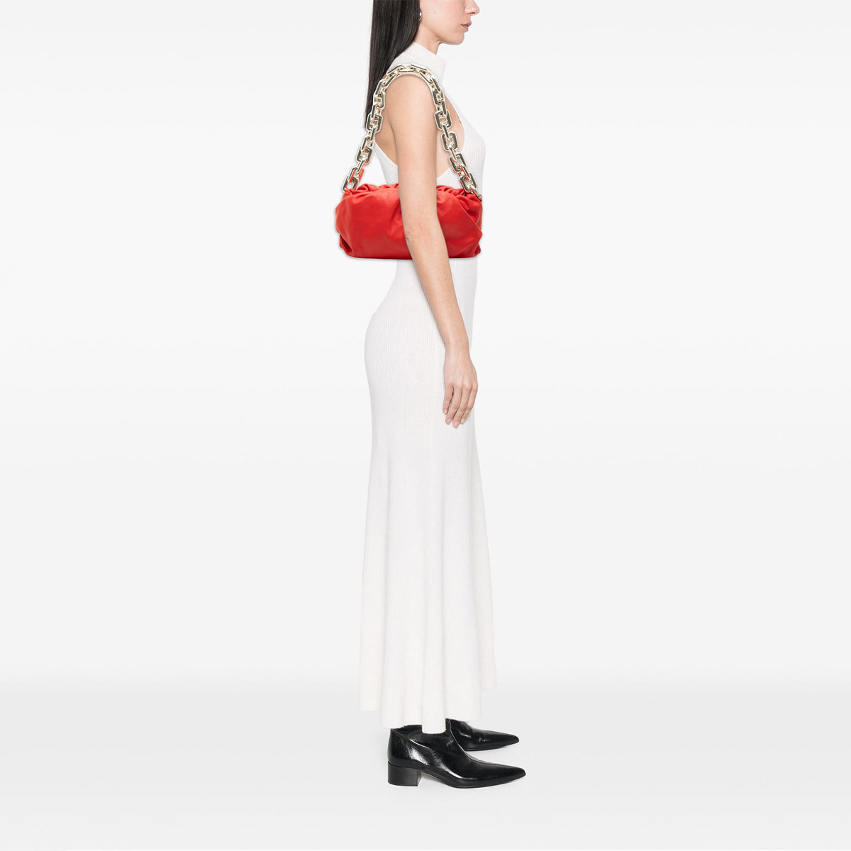 Bottega Veneta Lambskin Chain Pouch — Red