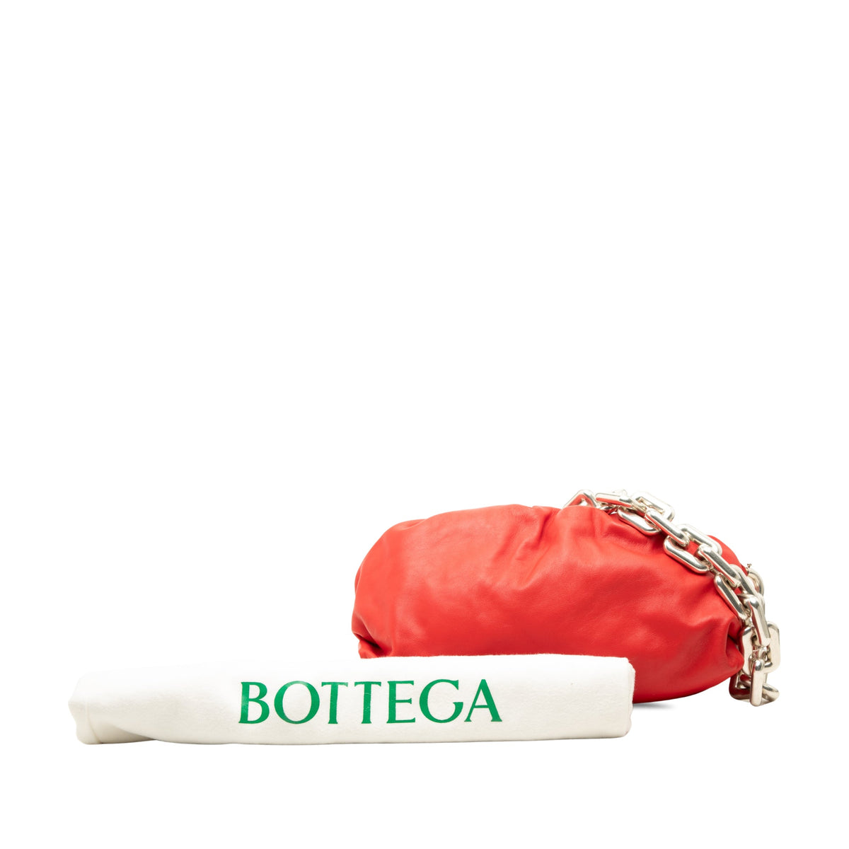 Bottega Veneta Lambskin Chain Pouch — Red