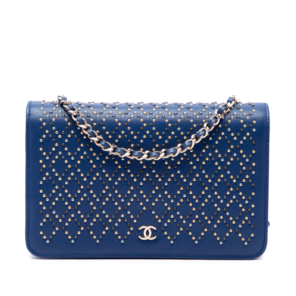 Chanel CC Lambskin Studded Wallet On Chain
