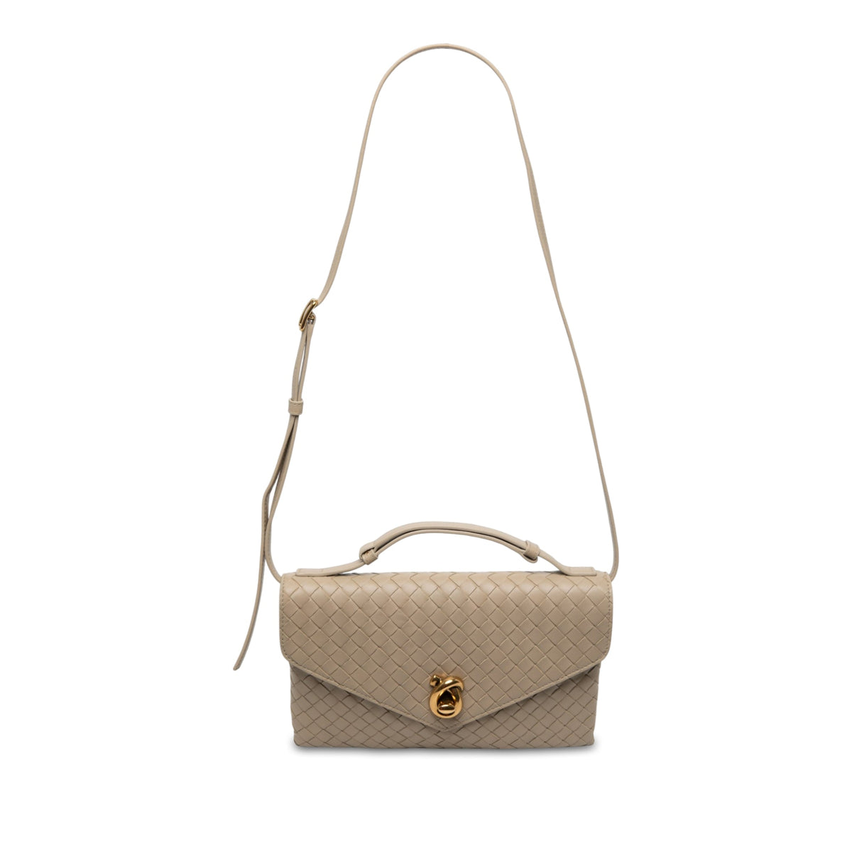 Bottega Veneta Nappa Intrecciato Knot Lock Top Handle Bag — Beige
