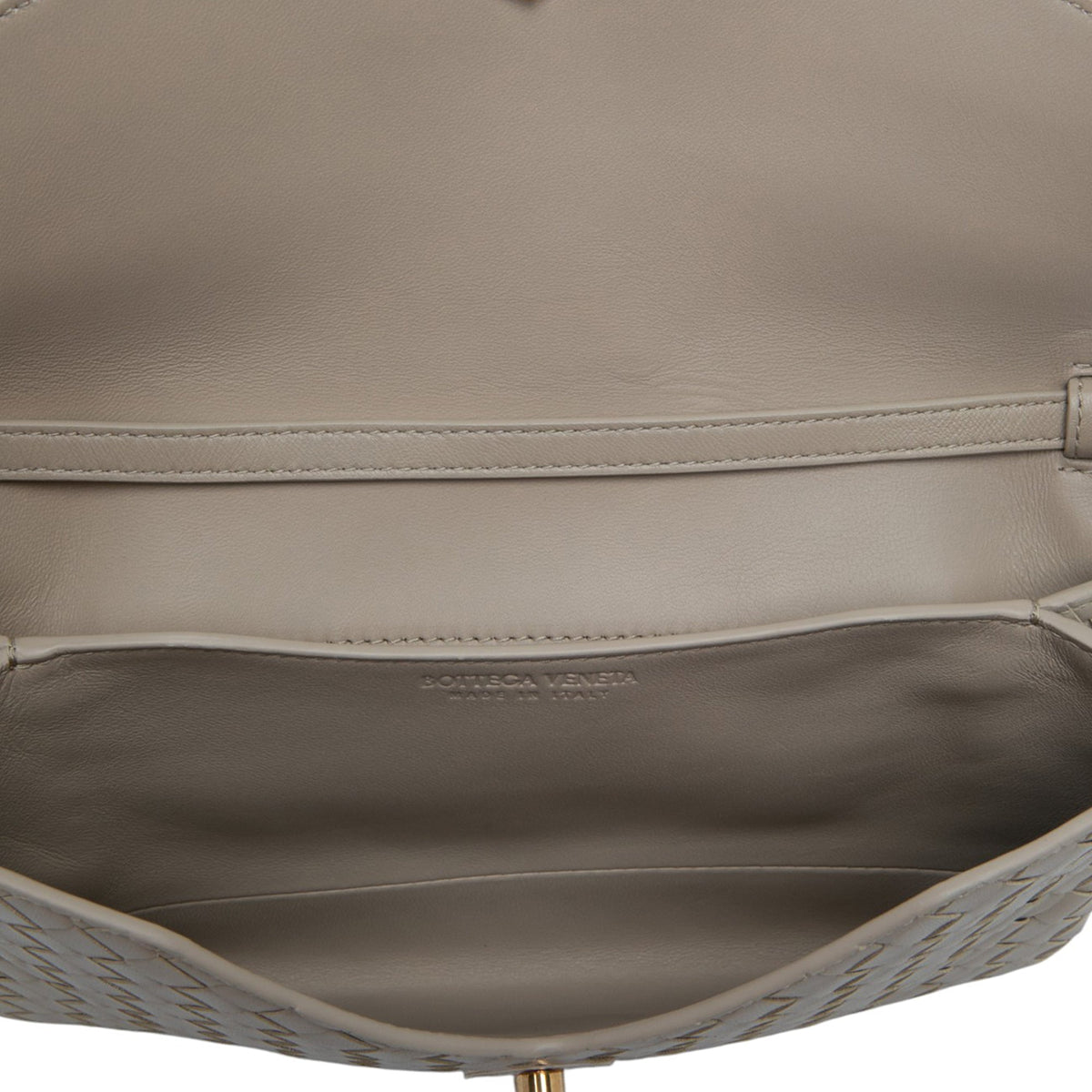 Bottega Veneta Nappa Intrecciato Knot Lock Top Handle Bag — Beige
