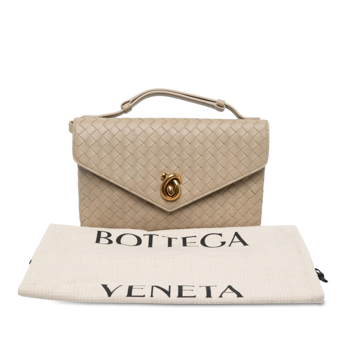 Bottega Veneta Nappa Intrecciato Knot Lock Top Handle Bag — Beige