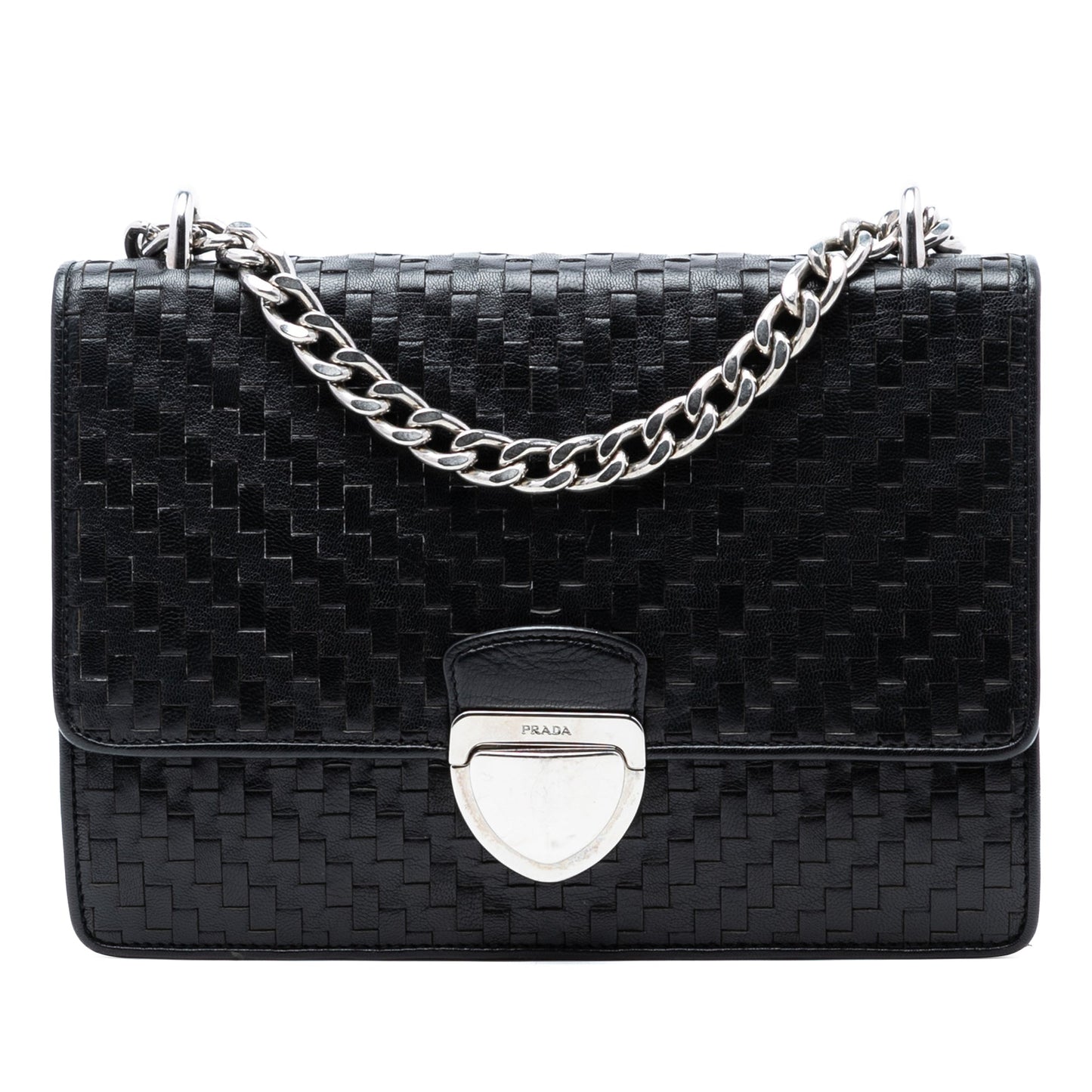Woven Goatskin Madras Chain Flap Bag
