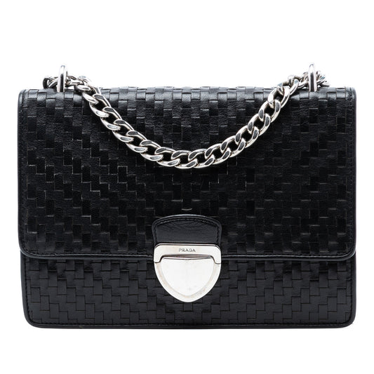 Woven Goatskin Madras Chain Flap Bag