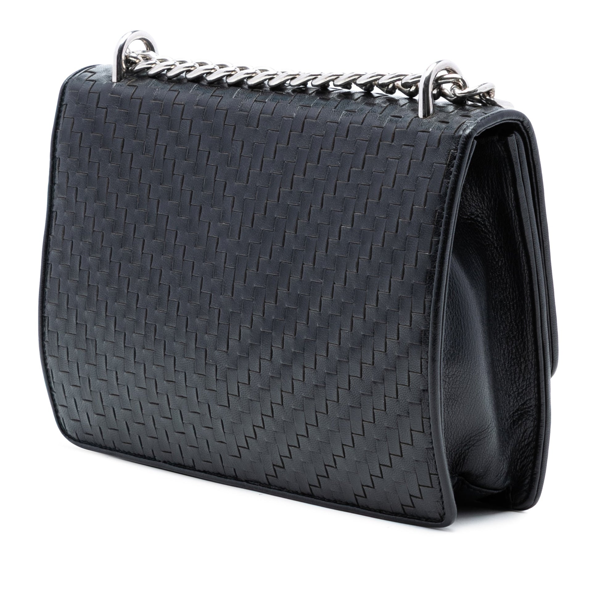 Woven Goatskin Madras Chain Flap Bag