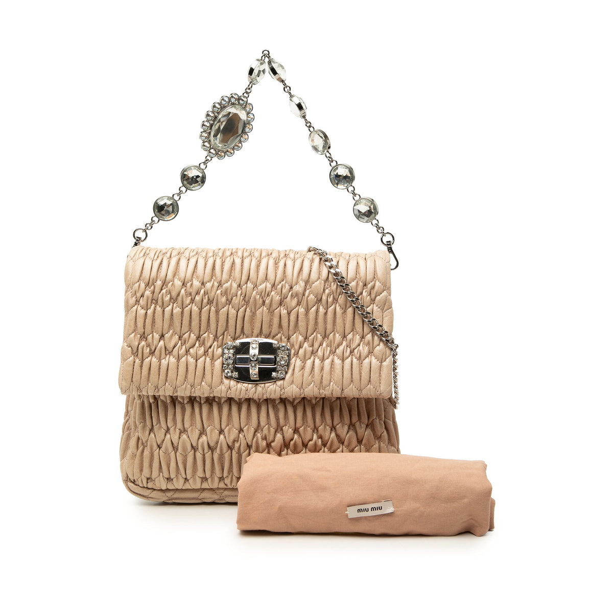 Miu Miu Matelasse Nappa Crystal Chain Satchel