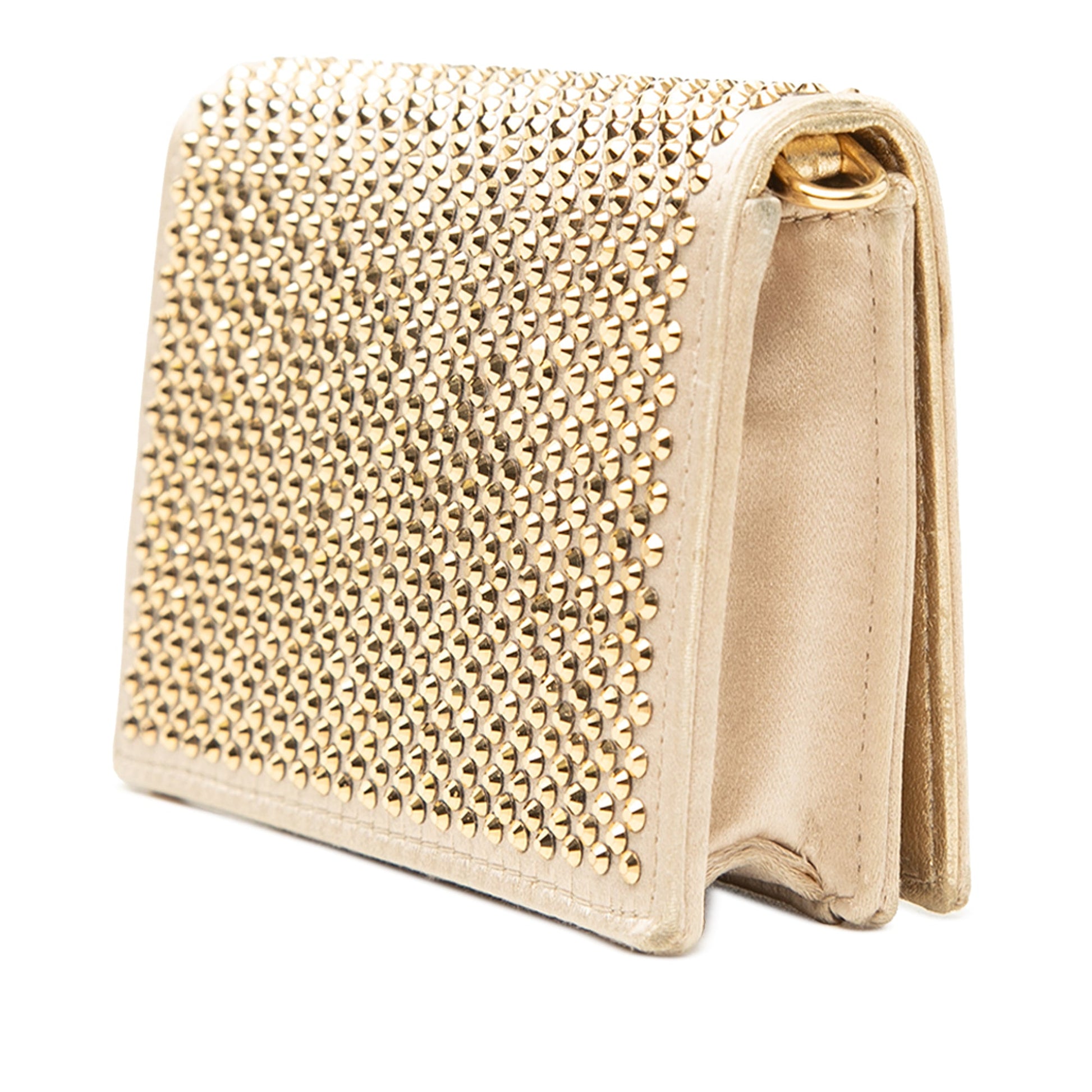 Prada Crystal Embellished Satin Card Holder with Chain