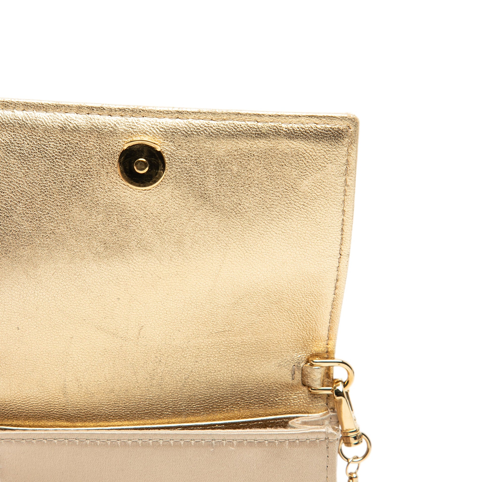 Prada Crystal Embellished Satin Card Holder with Chain
