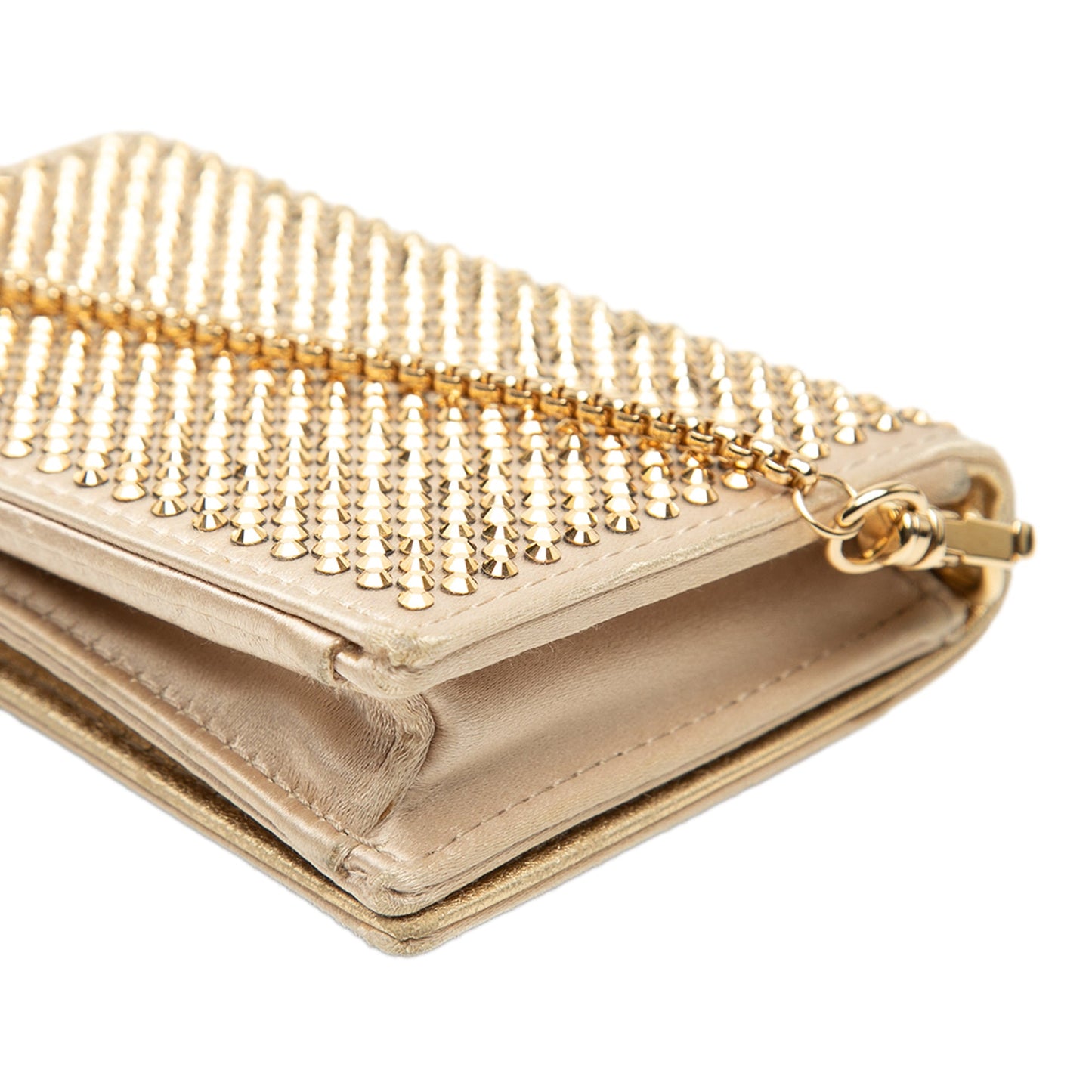 Prada Crystal Embellished Satin Card Holder with Chain