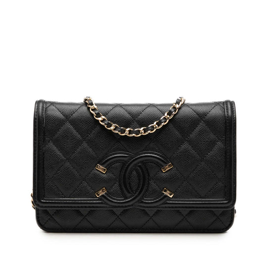 Chanel Caviar CC Filigree Wallet On Chain