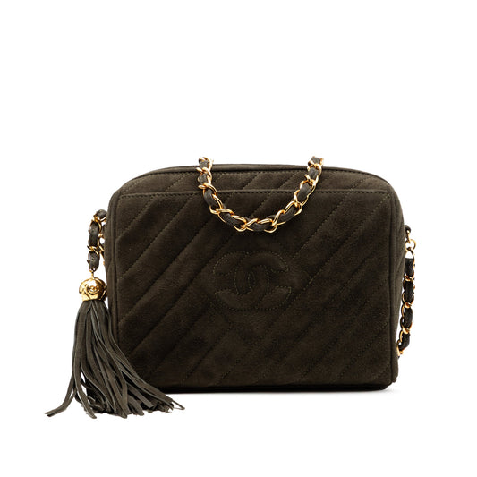 Chanel CC Diagonal Quilted Suede Tassel Diamond Camera Bag
