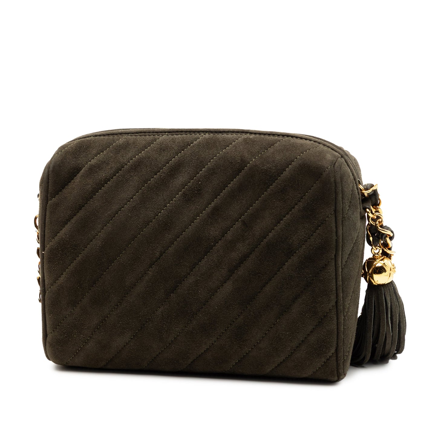 Chanel CC Diagonal Quilted Suede Tassel Diamond Camera Bag