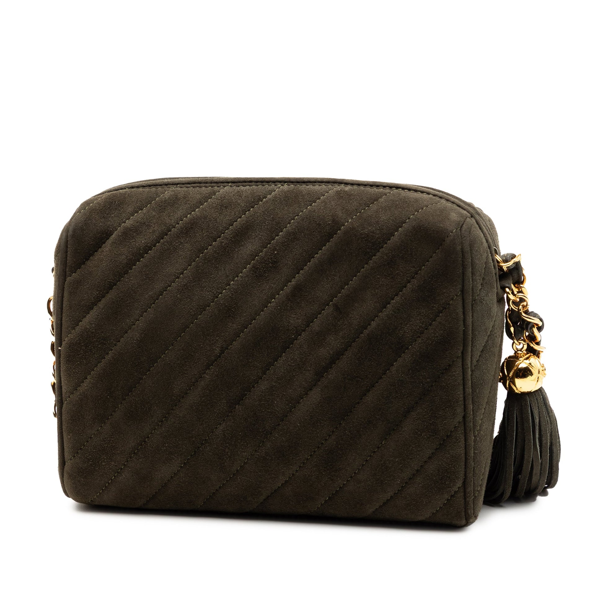 Chanel CC Diagonal Quilted Suede Tassel Diamond Camera Bag