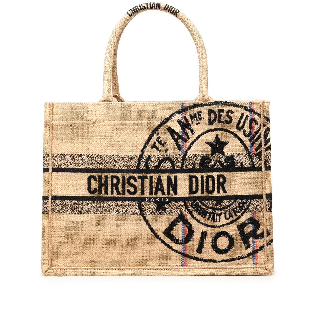 Dior Medium Jute Embroidered Book Tote — Beige