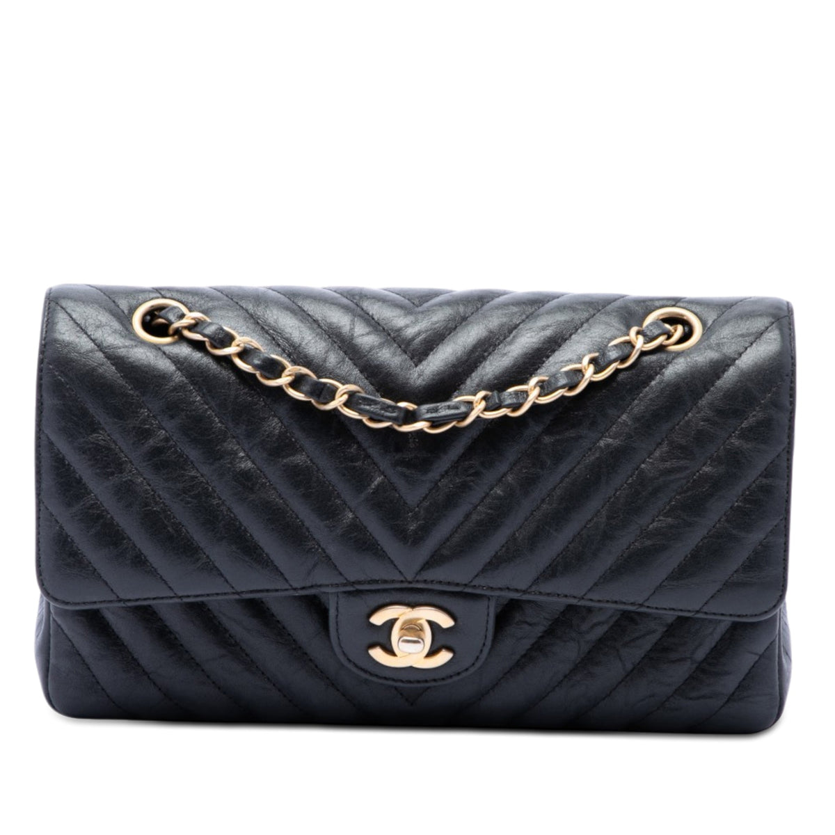 Chanel Medium Classic Chevron Crumpled Calfskin Double Flap