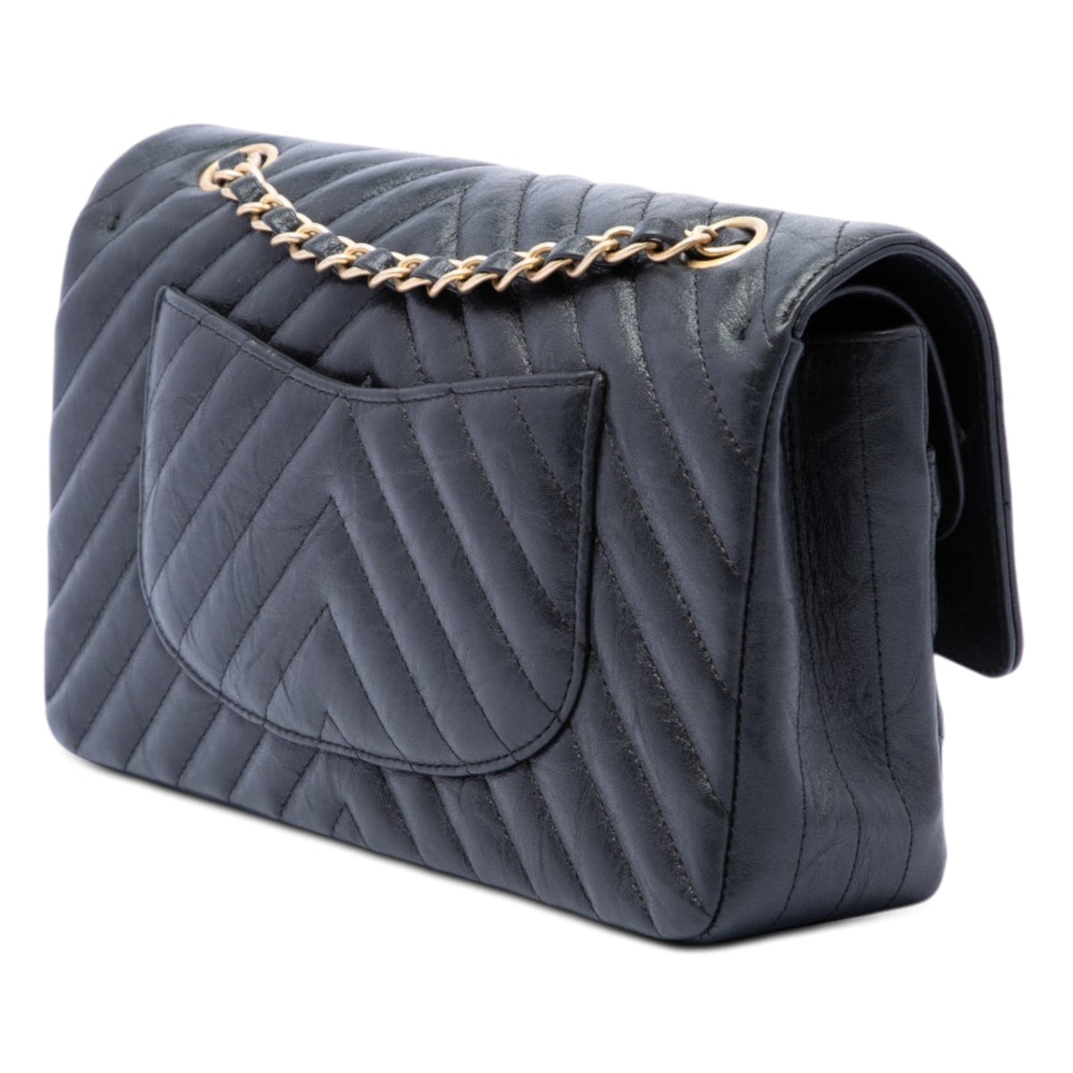 Chanel Medium Classic Chevron Crumpled Calfskin Double Flap
