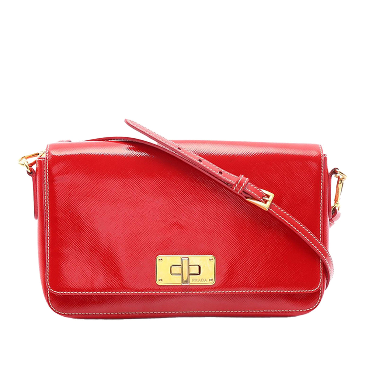 Prada Saffiano Vernice Crossbody — Red