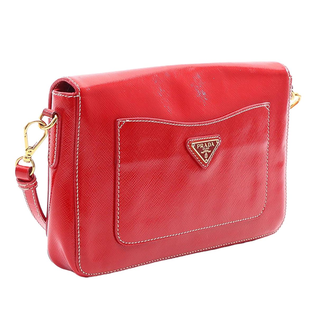Prada Saffiano Vernice Crossbody — Red