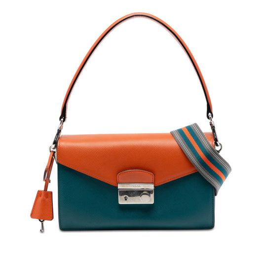 Prada Bicolor Saffiano Lux Sound Lock Satchel