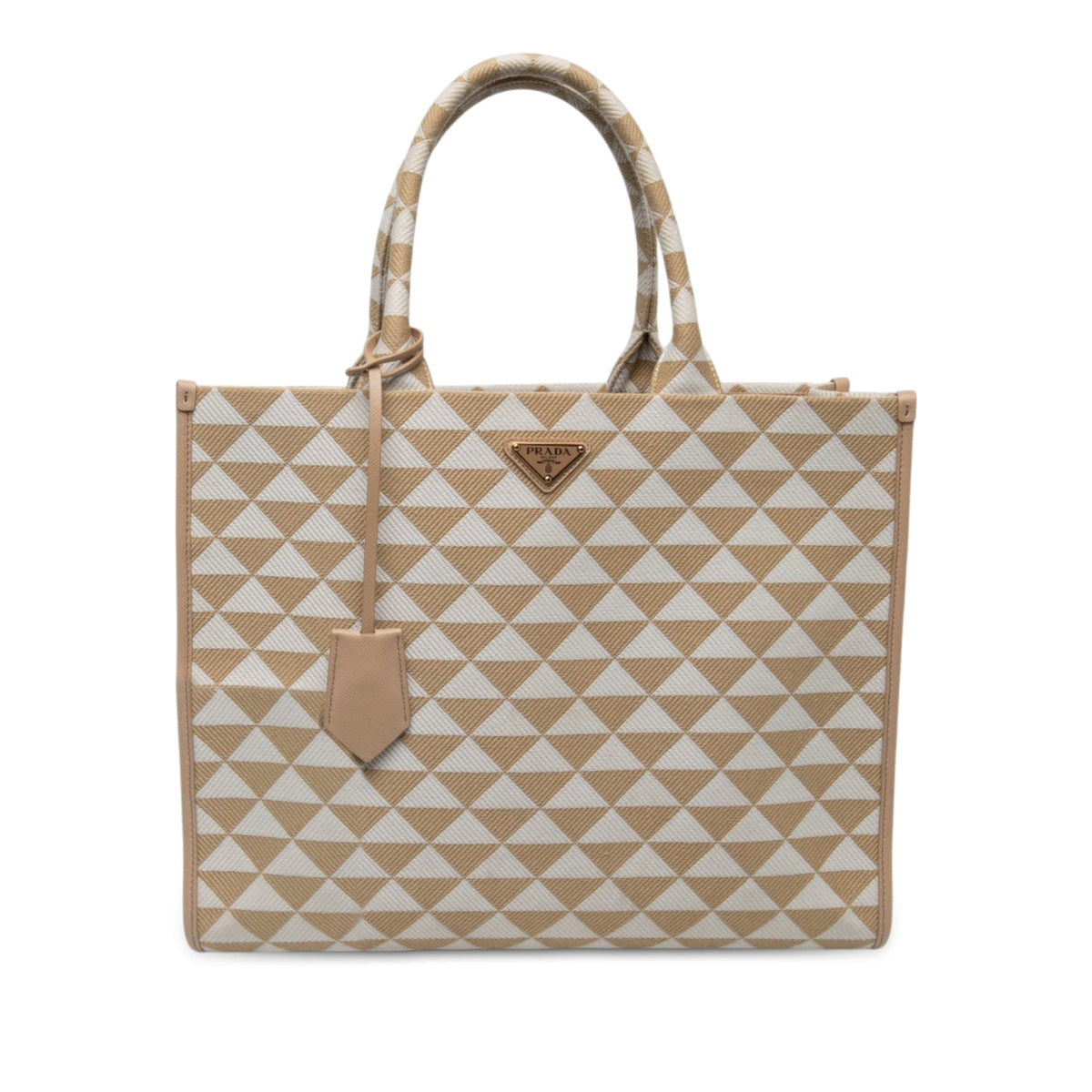 Prada Large Triangolo Jacquard Symbole Tote — Beige
