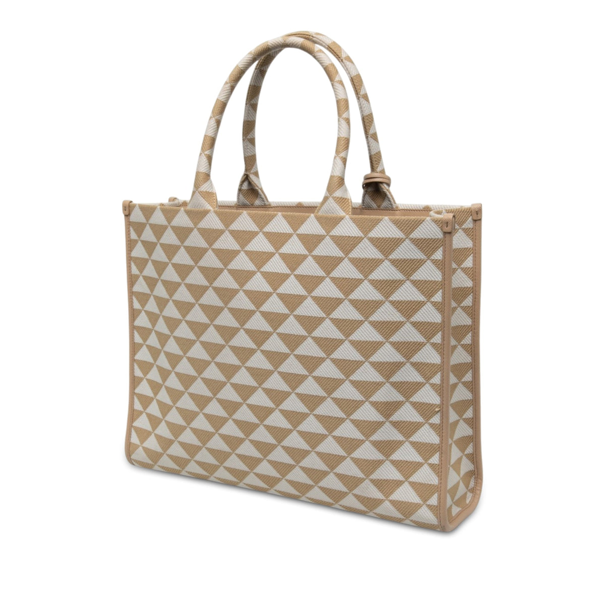 Prada Large Triangolo Jacquard Symbole Tote — Beige